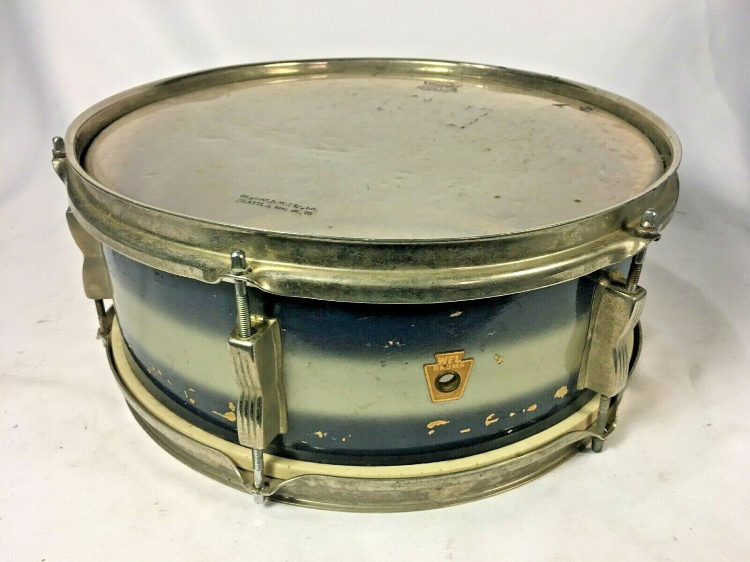 WFL Ludwig 6-Lug Snare Drum 5 1/2″ x 14″ Blue and Silver 40s-50s Classic 490 Vintage William F. Ludwig Badge
