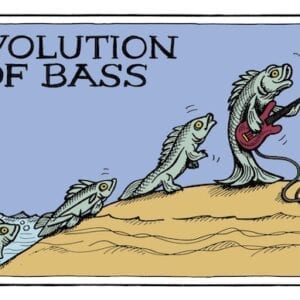 "The Evolution Of Bass" Original Poster By Sylvia Massy Illustrator Autographed Bass Player Cartoon 11x17"