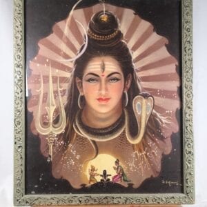 Hindu Devotional Art Lord Shiva Wood Framed Antique India Original Mounting Glass RARE!!!