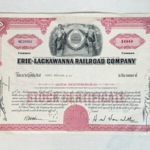 Railway Stock Certificate Common 100 Shares Erie-Lakawanna Railroad Company Vintage RARE Decorative Framable Art Steampunk