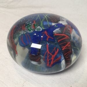 Art Glass Paperweight Blue Red Clear Handmade Beautiful Coral Design Unique