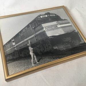 Amtrak Locomotive with Naked Girl Original Vintage Photo Framed Cheesecake Nude Girls Love Train Engineers Honk Honk!