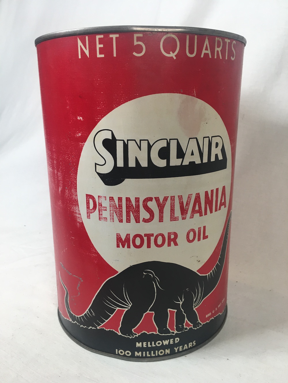 Sinclair Pennsylvania Motor Oil Can Original Vintage Large Shop Decoration  Net 5 Quarts Black Dinosaur Auto Garage
