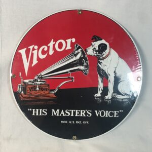 Victor "His Master's Voice" Metal Sign with Porcelain Image Nipper the Dog Victrola