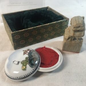 Chinese Stone Chop Printing Tool Red Ink Seal Stamp Kit Carved Double-Happiness Porcelain Inkwell