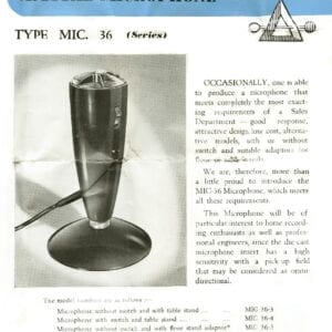 Acos Type 36 Microphone Data Sheet FREE DOWNLOAD!!! UK 50s 60s Crystal Piezoelectric Info