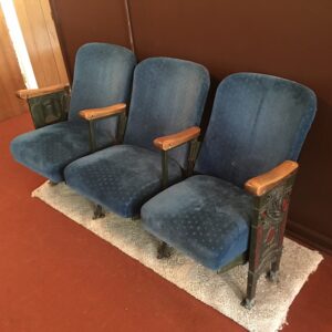 Antique Cinema Folding Seats from Weed Palace Theater California Vintage Movie House Cast Iron Wood + Upholstery